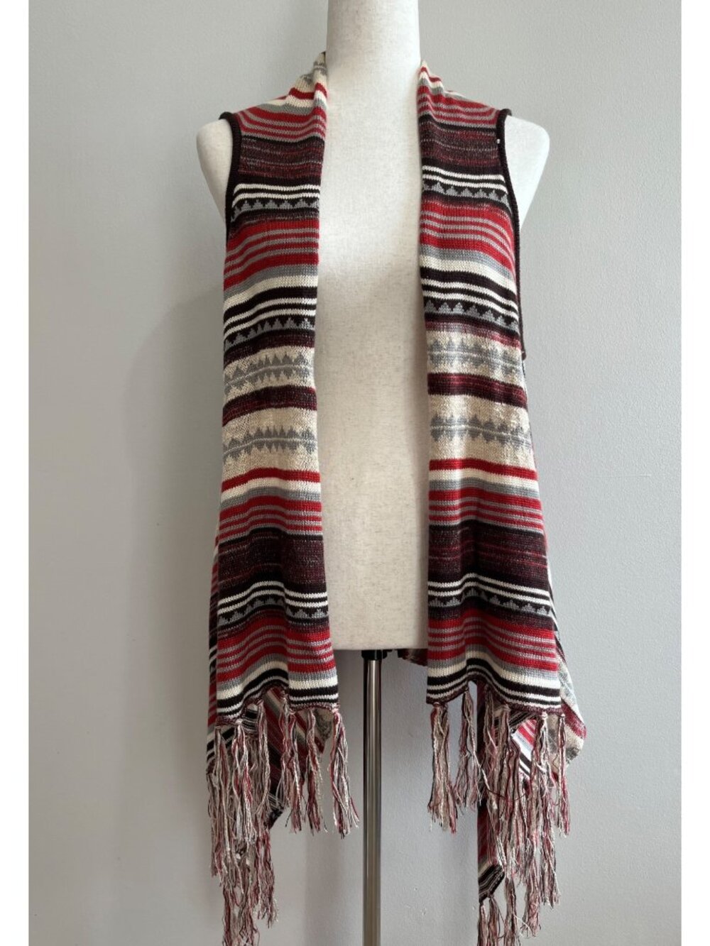 Love Crazy Fringed Sweater Vest Womens M Western Y2K Open Front